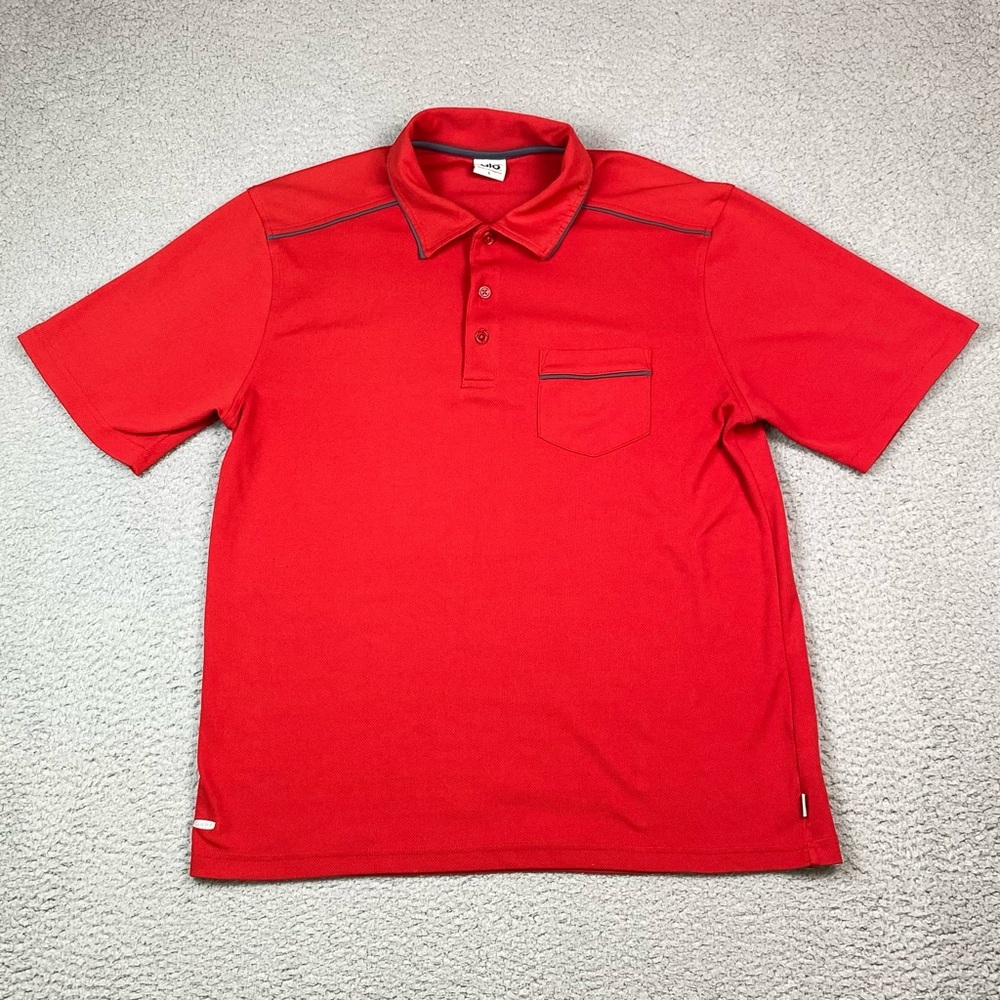 ALO Yoga Men's Size L Red Coolfit Short Sleeve Activewear Polo Shirt Large EUC